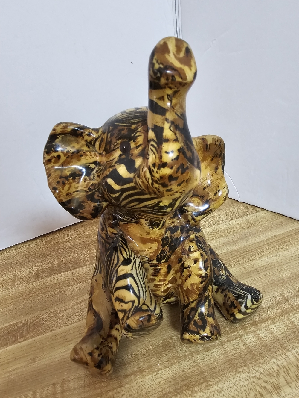 Vintage La Vie Safari Collection Elephant Figurine – Patchwork Animal Print